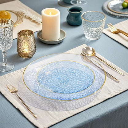 Rubtlamp 100 Pcs Blue Plastic Plates, 10 inch Clear Blue Dinner Plates - Image 4