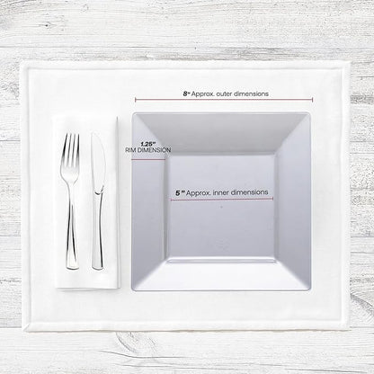 Smarty Had A Party 120 Disposable Plastic Dessert Plates, 8" Square Clear Salad Plates for Appetizers and Buffets, Heavy Duty Bulk Supplies for Parties