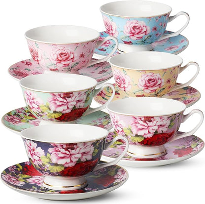 BTaT- Floral Tea Cups and Saucers, 8 oz, Fine Porcelain Teacup Set - Image 9