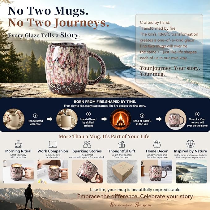 Unique Reactive Glaze Ceramic Coffee Mug - 14 oz Large Coffee Cup - Image 5