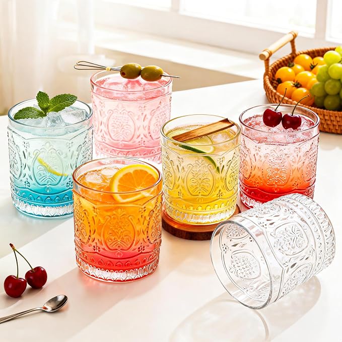 6 Pack Vintage Drinking Glasses, 13 OZ Cocktail Glassware Set, Embossed Water - Image 7