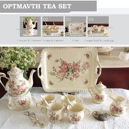 Ceramic Tea Set, 4 Cups and Spoons, One Sugar Bowl, One Milk Kettle, One - Image 2