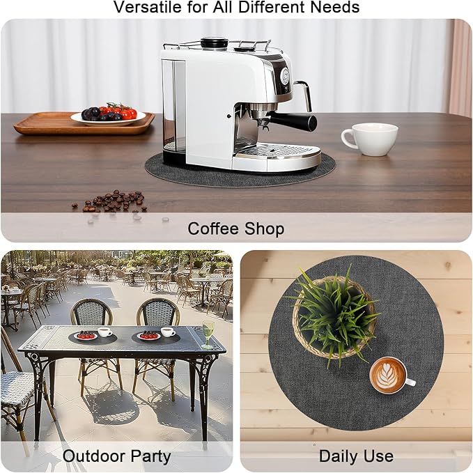 Myir JUN Round Placemats, Dual Sided Faux Leather Place Mats Set of 4 Indoor/Outdoor Non-Slip Washable Table Mats (Gray, Set of 4)