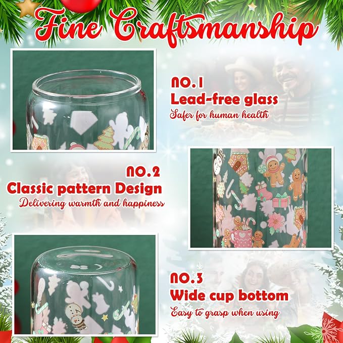 Sliner 2 Pcs Gingerbread Glass Cups Summer Christmas Tumbler - Image 5