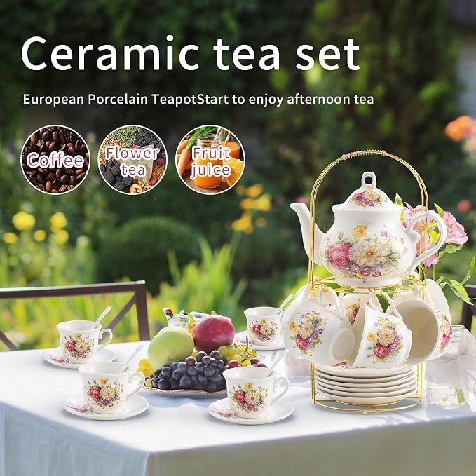 20-Pieces Porcelain Tea Sets For Women, Tea Set For Adult - Image 4