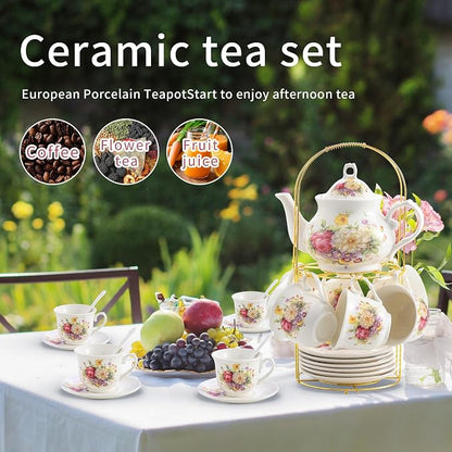 20-Pieces Porcelain Tea Sets For Women, Tea Set For Adult - Image 4