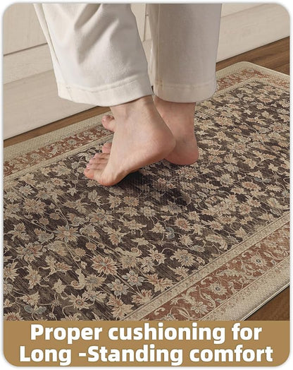 Color&Geometry Anti Fatigue Kitchen Mats for Floor 24x59, Vintage Decor, Easy Clean, Waterproof & Oil Proof, 0.4" Thick Cushioned, Non-Slip Kitchen Runner Rug for Sink, Laundry, Office, Light Taupe