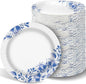 Charmount 10 Inch Large Blue Paper Plates, 300pcs Disposable Plates for Parties and Daily Use, Soak Proof, Cut Proof, Flower Printed