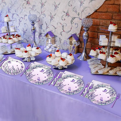 96Pcs Purple Party Supplies Lavender Paper Plates Napkins Summer Decoration | - Image 5