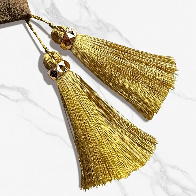 Luxury Elegant Gold Table Runner 120 Inches Long, Modern Geometry, Tassels | - Image 4