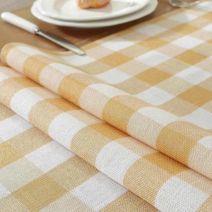 Laolitou Yellow Checkered Table Runner, Cotton Linen Gingham Table Runners - Image 4