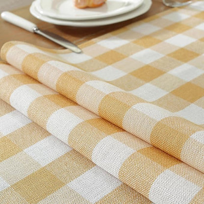 Laolitou Yellow Checkered Table Runner, Cotton Linen Gingham Table Runners - Image 4