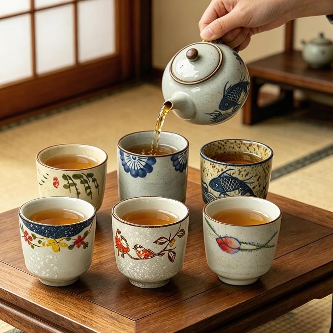 6 Pcs Japanese Tea Cups, 1 Large and 5 Small Ceramic Coffee Cups - Image 4