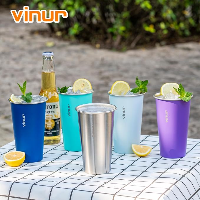 Stainless Steel Cups-20 oz Colorful Stackable Metal Drinking Glasses 4 Pcs | 20 - Image 6
