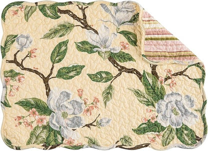 C&F Home Elle 100% Cotton Quilted Vintage Set of 6 Placemats 13" x 19" Spring Springtime Garden Floral Flowers Home Kitchen Dining Dinner Table Tabletop Machine Wash Reversible Scalloped Edge Decor