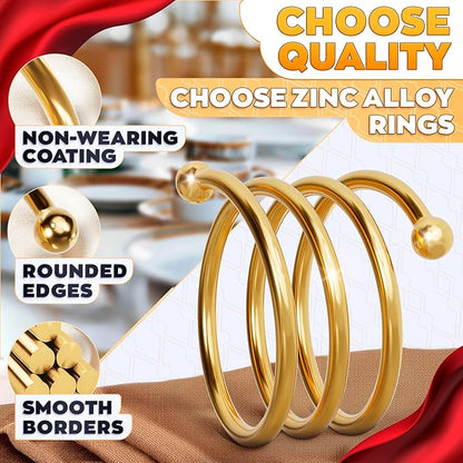 Gold Napkin Rings Set of 8 - Valentine Napkin Rings with Elegant Spiral Design | Durable Metal & Shiny Gold Finish | Great for Weddings, Holidays & Everyday Use | Romantic Valentine Table Decoration