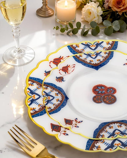 Morejoy 60pcs Vintage Bohemian Plastic Plates，Floral Plastic Plates | Featuring - Image 7