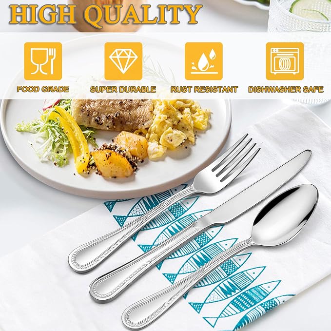 LIANYU Silverware Flatware Set for 10, 50-Piece Stainless Steel Cutlery Set - Image 2