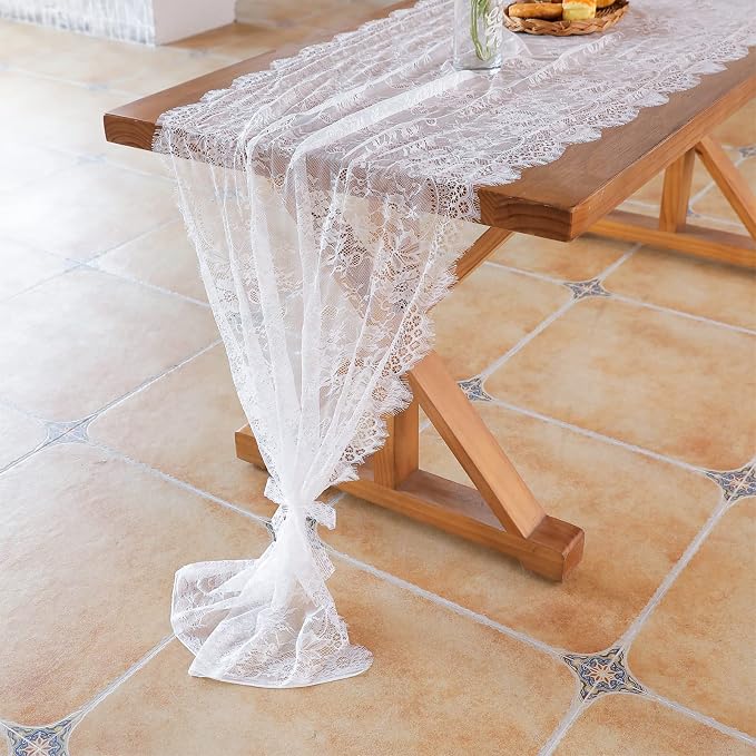 5 Pcs White Lace Table Runner 30 x 120 Inch Vintage Rustic Table Runner - Image 4