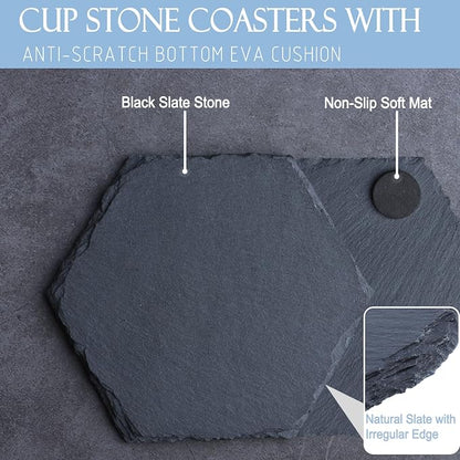 Black Stone Coasters Set of 2, Nature Slate Drink Coasters Anti-Scratch - Image 2