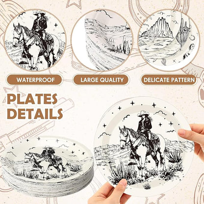 60 Pcs 7 Inch Western Cowgirl Cowboy Baby Shower Paper Plates Wild West Rodeo Decorations Tableware Dessert Dinner Plates for Rodeo Bachelorette and Birthday Party Supplies
