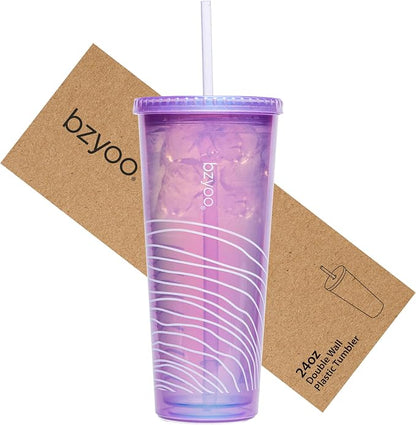 bzyoo 24oz Plastic Tumbler Cup, Lid & Straw, Iced Coffee, dishwasher safe by bzyoo