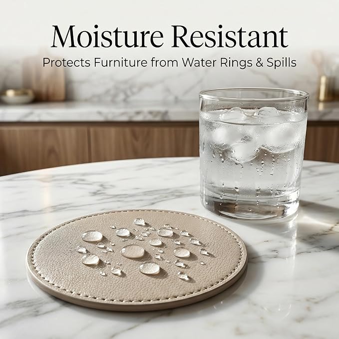 2Pcs Leather Coasters Soft Beige Coaster Set - Image 2