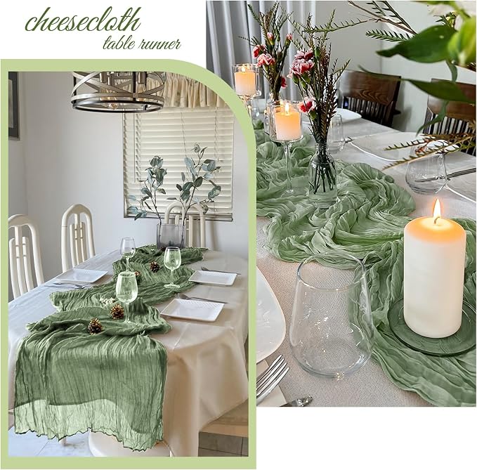 6 Pack Sage Green Cheesecloth Table Runner 20 x 120 Inch Gauze Table Runner - Image 4