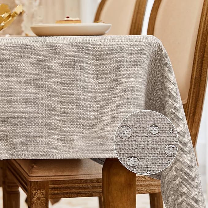 BALCONY & FALCON Rectangle Tablecloth Washable Wrinkle Resistant and Water Proof Table Cloth Decorative Linen Fabric Tablecloths for Dining Parties Kitchen Wedding and Outdoor Use (Beige, 55x95)