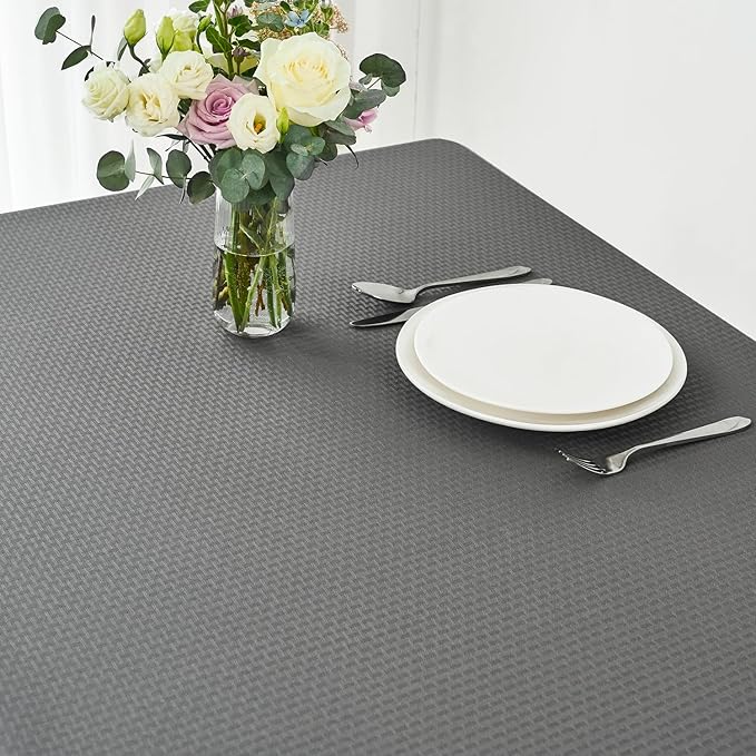 maxmill Rectangle Tablecloth Weaved Pattern Waterproof Spillproof Wrinkle Free Table Cloth, Kitchen Dining Tabletop Decoration, Fabric Table Cover for Holiday Parties, 52 x 70 Inch, Charcoal Gray