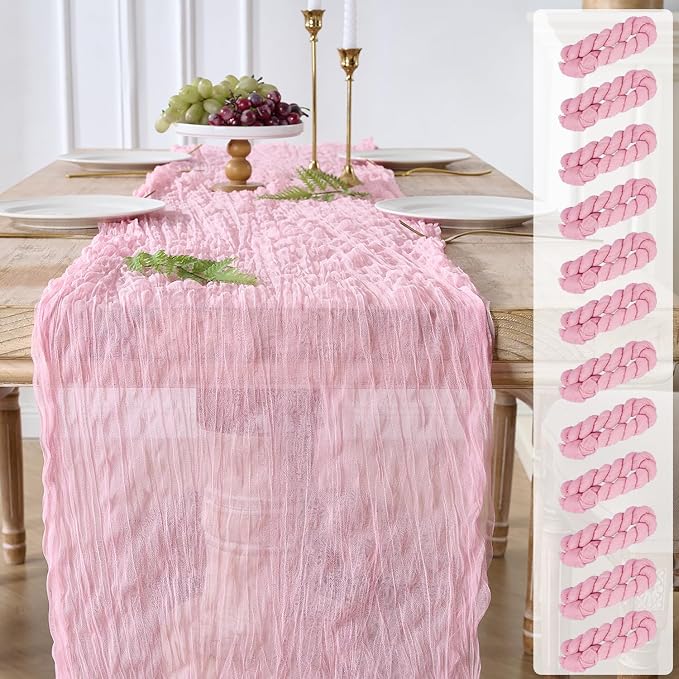 12 Pack Pink Cheesecloth Table Runners, 120 Inch 10Ft Blush Pink Gauze Table by YARGEZON