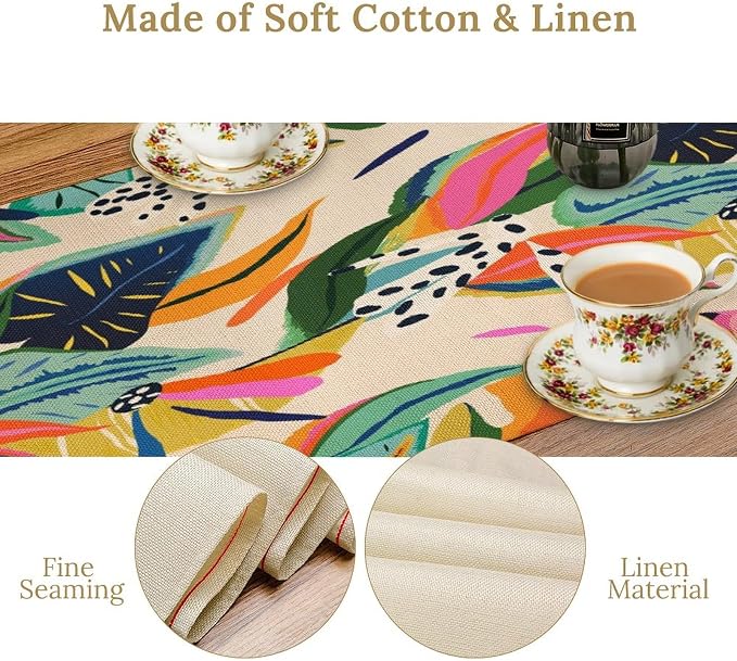 Abstract Tropical Leaves Table Runner Modern Exotic Flower Botanical Jungle - Image 5