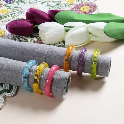 CLEENTABLE Napkin Rings Set of 12 - Epoxy Resin Napkin Holder Cuffs for Dinner Table Décor - Farmhouse Modern Serviette Rings for Weddings, Parties, Receptions, Banquets, Daily Use (Pastel)