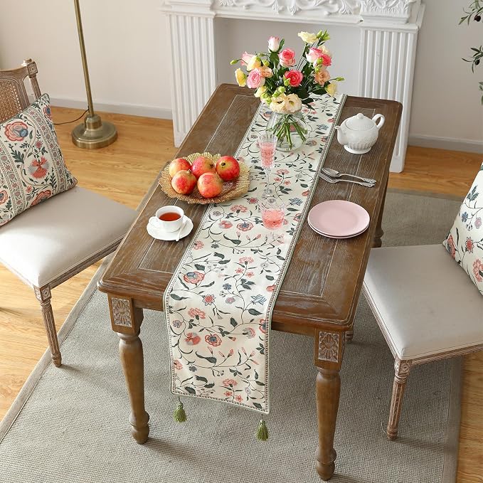 Designer Vintage Linen Long Table Runner, Floral Pattern, Dining Table - Image 7