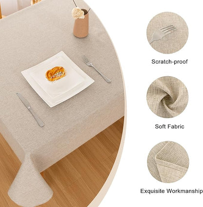 Hiasan 2 Pack Faux Linen Rectangle Tablecloth - Wrinkle and Stain Resistant Washable Table Cloth for Kitchen Dining Room Holiday Table Cover for Party Dinner, Beige, 54 x 80 Inch