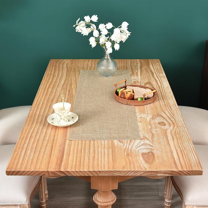 NEWISHER Farmhouse Rustic Faux Linen Solid Flaxen Table Runner 13x36inch | - Image 3