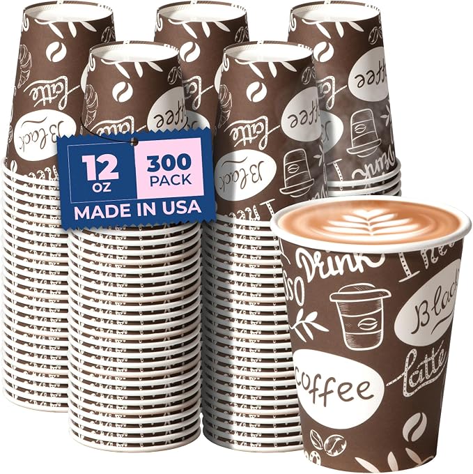 Fit Meal Prep 12 oz Coffee Cups 300 Count, Leak-Proof Hot Cup, Disposable Paper by FMPBRANDS