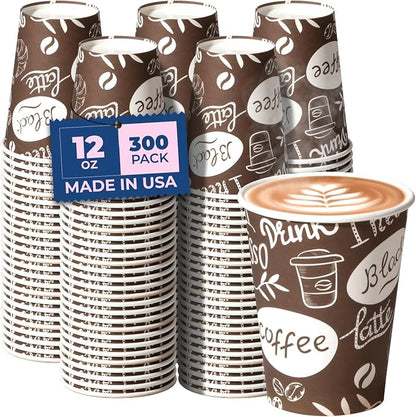 Fit Meal Prep 12 oz Coffee Cups 300 Count, Leak-Proof Hot Cup, Disposable Paper by FMPBRANDS