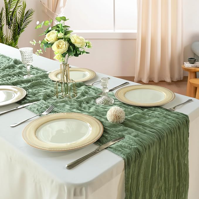 6 Pack 10Ft Sage Green Cheesecloth Table Runner 23 x 120 Inch | Gauze Rustic - Image 2