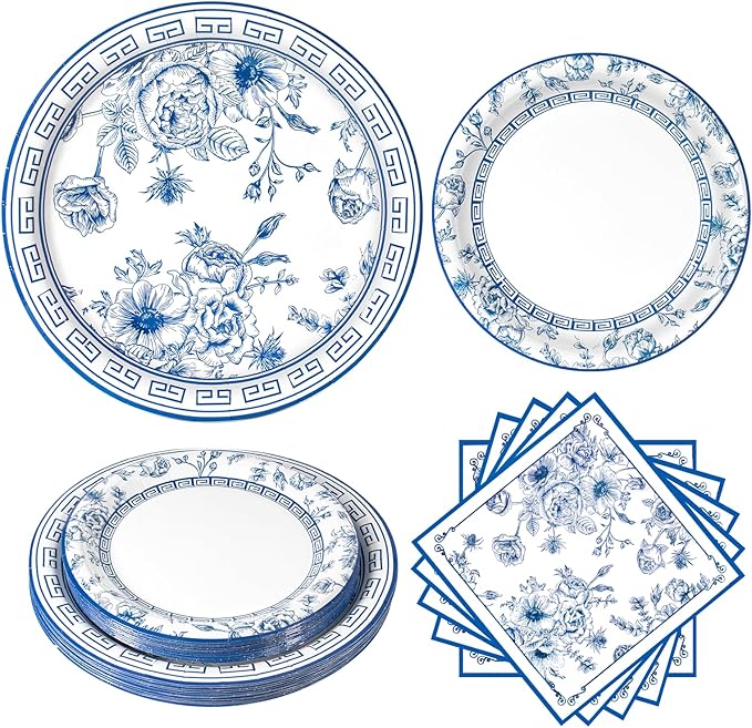 60Pcs Blue White Paper Plates and Napkins Party Supply, Serves 20 | Blue and by BORAENDEY