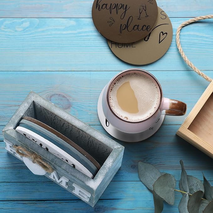Queekay Coasters Set of 6 House Warming Gifts New Home Wooden Farmhouse Drink - Image 5
