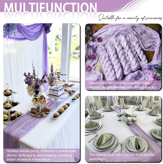 8 Pack Lavender Cheesecloth Table Runner 17x108 inch Boho Gauze Cheese Cloth - Image 7