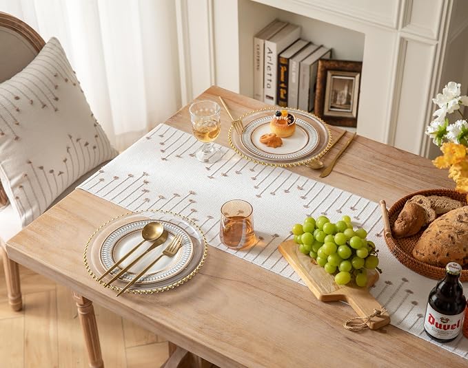 Boho Table Runner 13 x 90 Inch Long Natural Cotton Woven Runner - Image 3