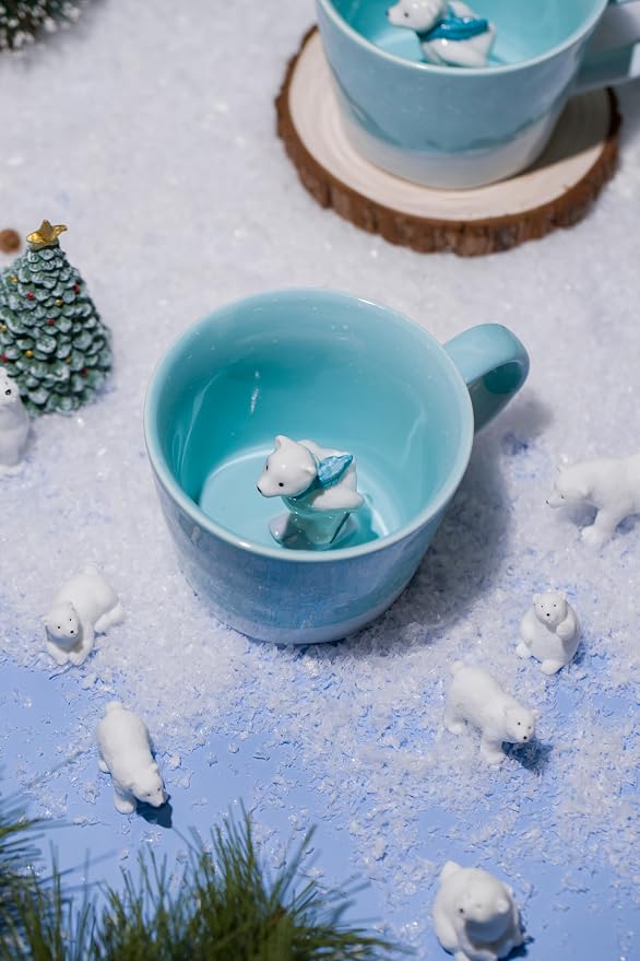 DIHOclub Skiing Polar Bear Ceramic Cup Hidden Animal Inside Mug Cute Cartoon - Image 9