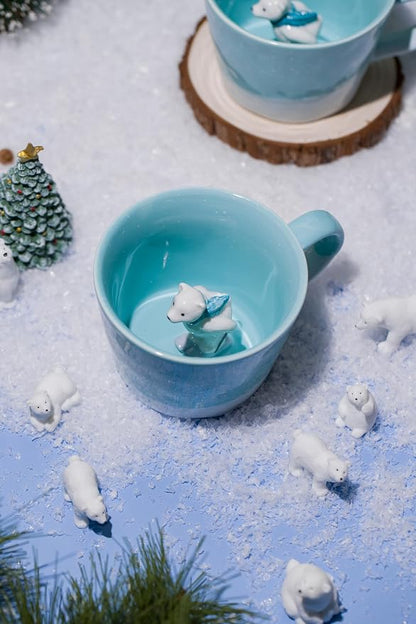 DIHOclub Skiing Polar Bear Ceramic Cup Hidden Animal Inside Mug Cute Cartoon - Image 9