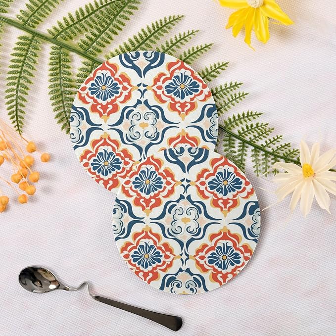 Seamless Asian Traditional Patterns Round Drink Coaster Set of 4 Heat Resistant - Image 3