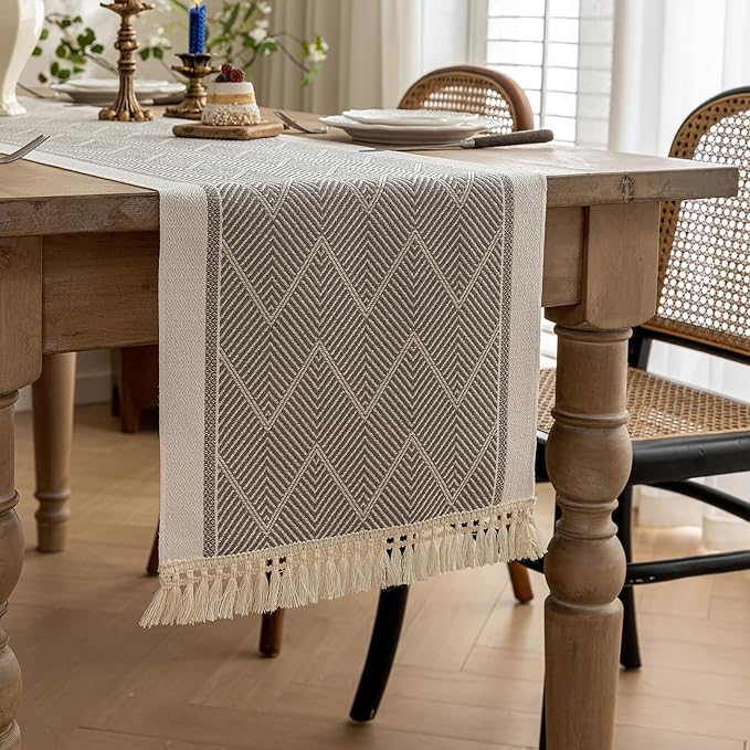 Farmhouse Boho Rustic Neutral Table Runner Decor by QGENUINE