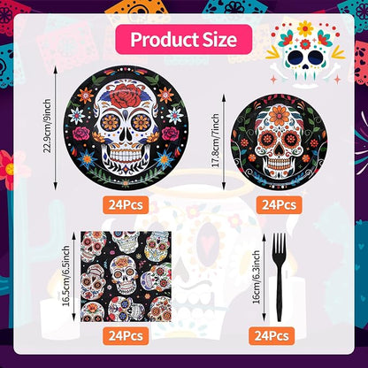 96 Pieces Day of the Dead Tableware Set - Image 2
