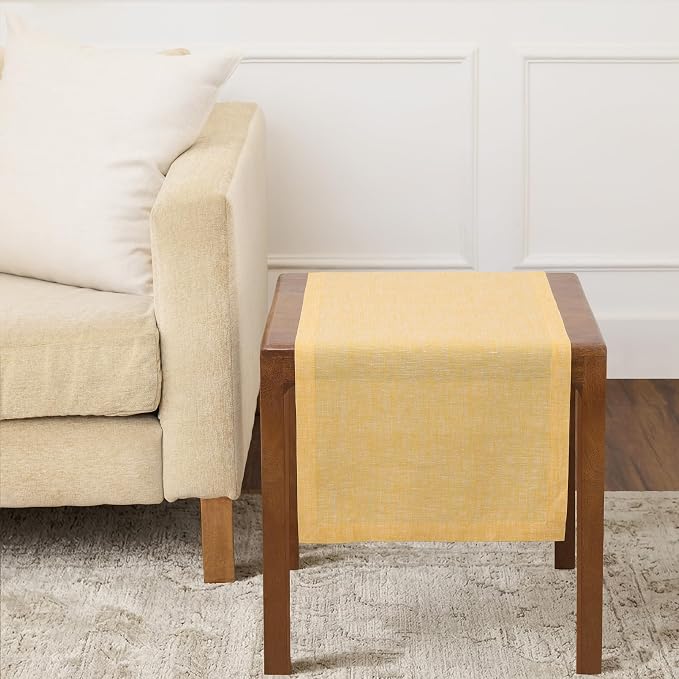 Solino Home 100% Pure Linen Table Runner Mustard Woven, Athena 14 x 36 in | by SolinoHome
