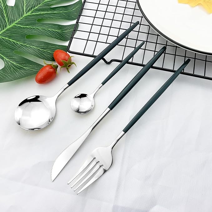 JASHII Flatware Serving Set 24 Piece, Stainless Steel Silverware Set, Modern - Image 4